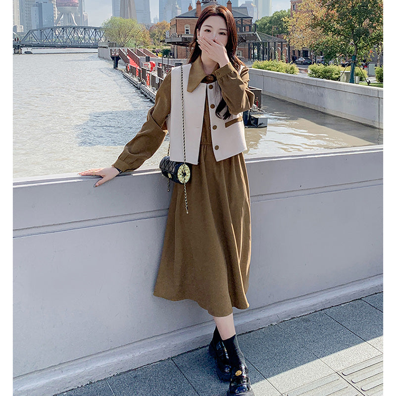 【即納】2WAYバイカラーベスト×ワンピースセット