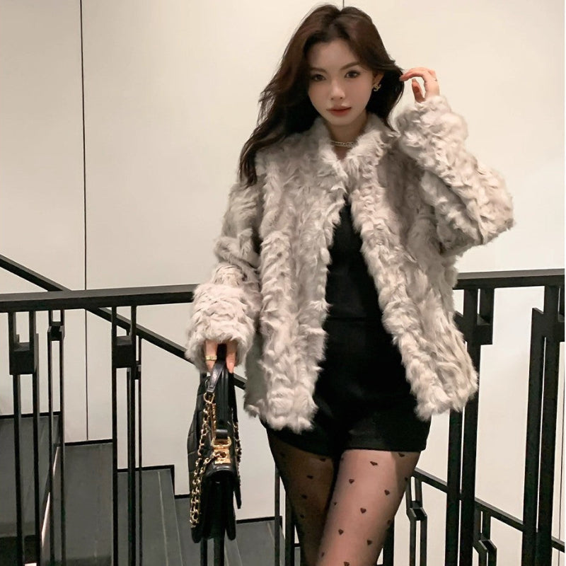 フェイクミンクスタンドカラージャケット(3colors)