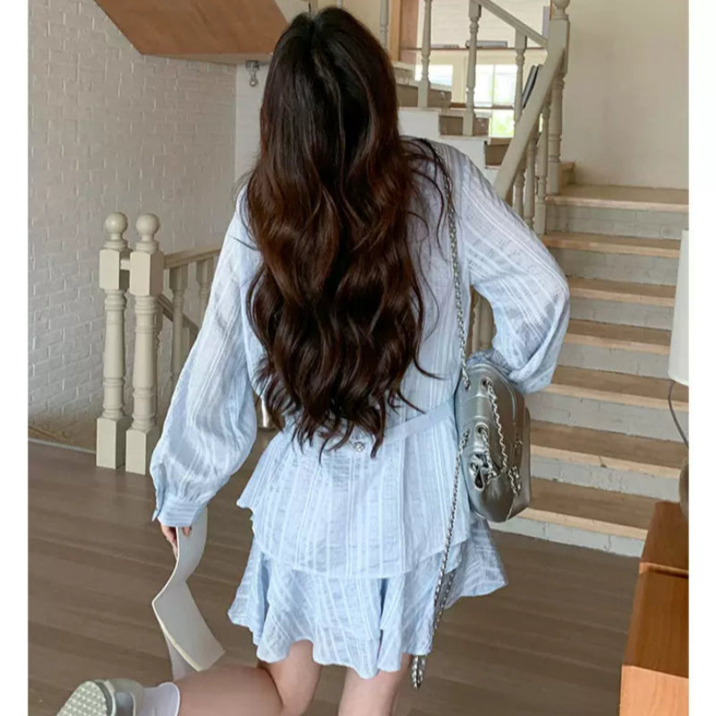 ライトブルーストライプシャツ×パンツセット