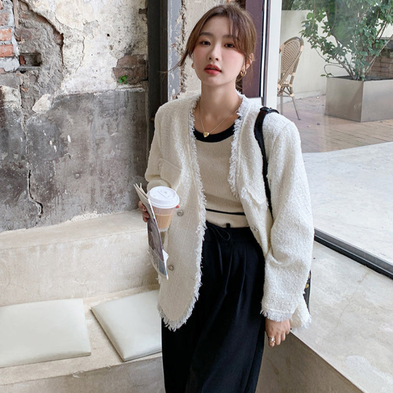 フリンジツイードホワイトジャケット