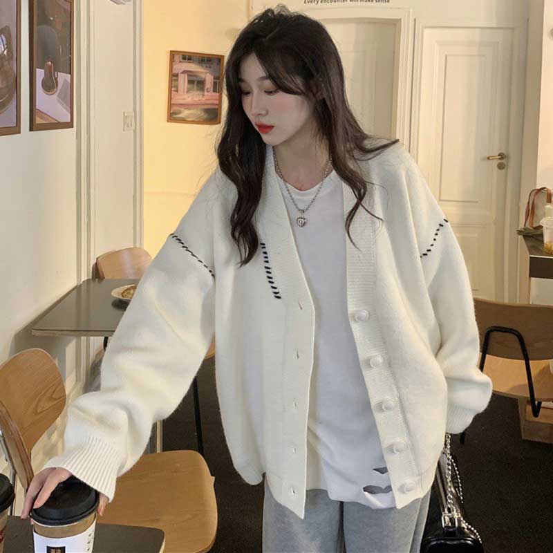 ステッチアクセントVネックカーディガン(2colors)