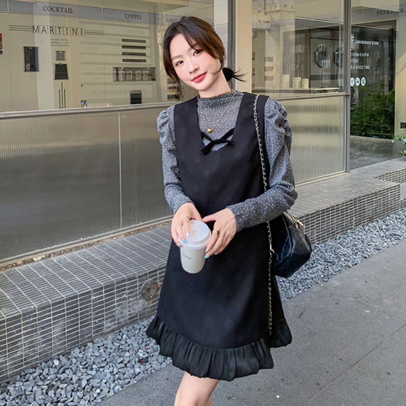 パフスリーブ×裾フリルミニワンピース