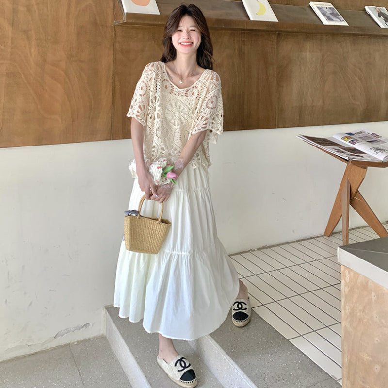 かぎ針編みトップス×ティアードキャミワンピース