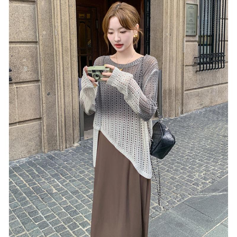 シースルーニット×キャミロングワンピース