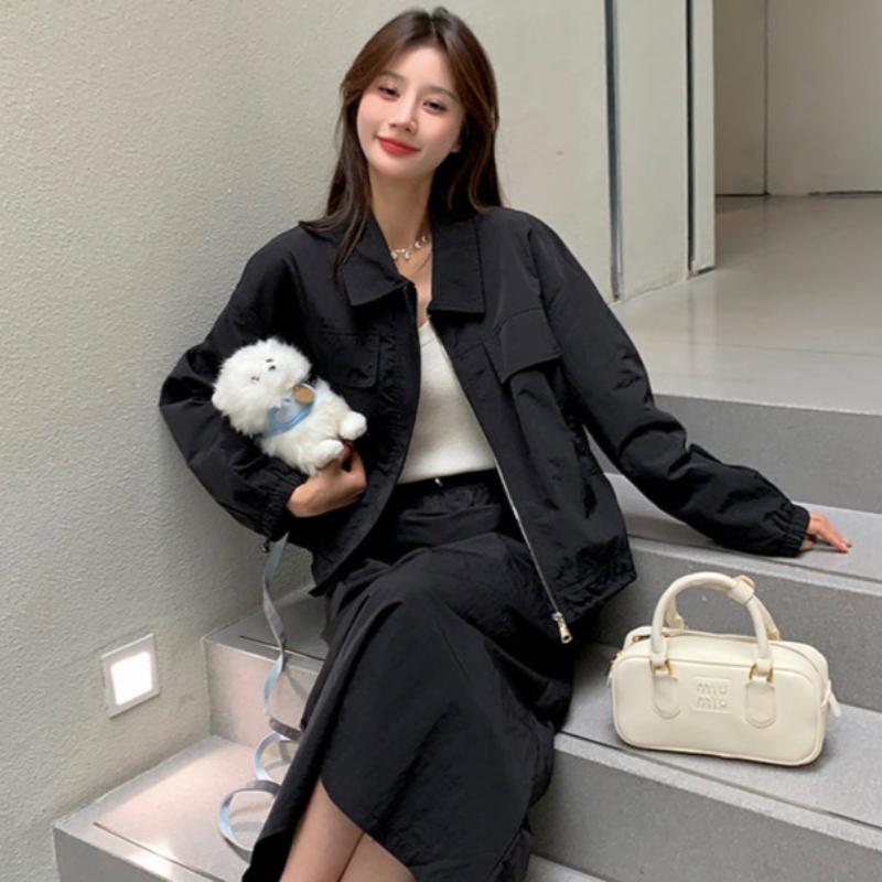 テックダブルポケットブルゾン×ロングスカートセットアップ