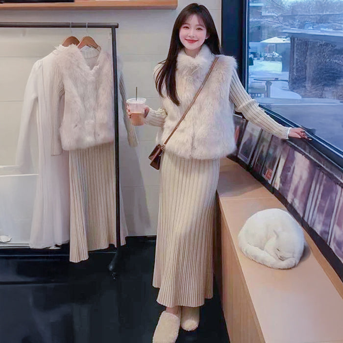 ファーベスト×リブニットワンピース