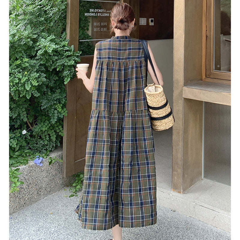 ブラウンチェックノースリーブワンピース