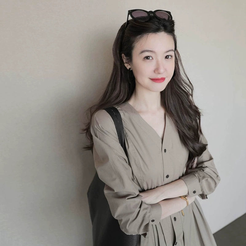 ライトグレーシャツAラインワンピース