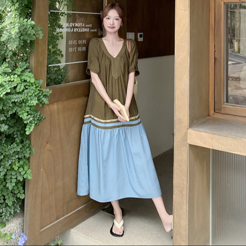 アースカラー配色ワンピース