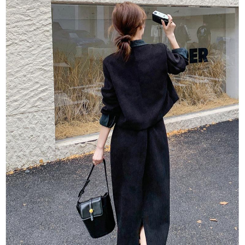 コーデュロイフェイクジャケット×スカートセットアップ