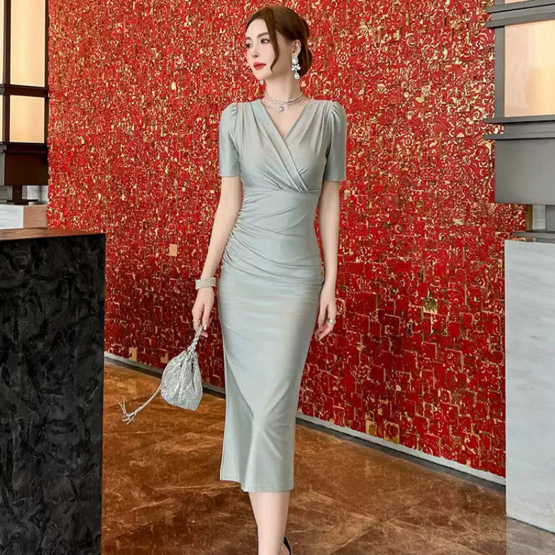 カシュクールサイドスリットドレス(3colors)