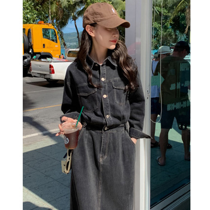 デニムロングシャツワンピース