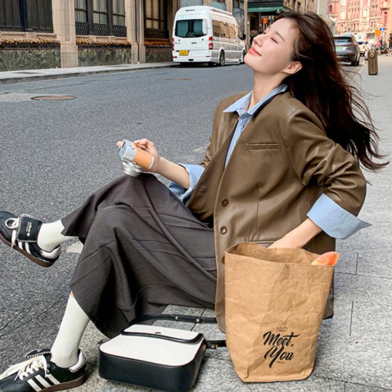 ノーカラーVラインPUレザージャケット