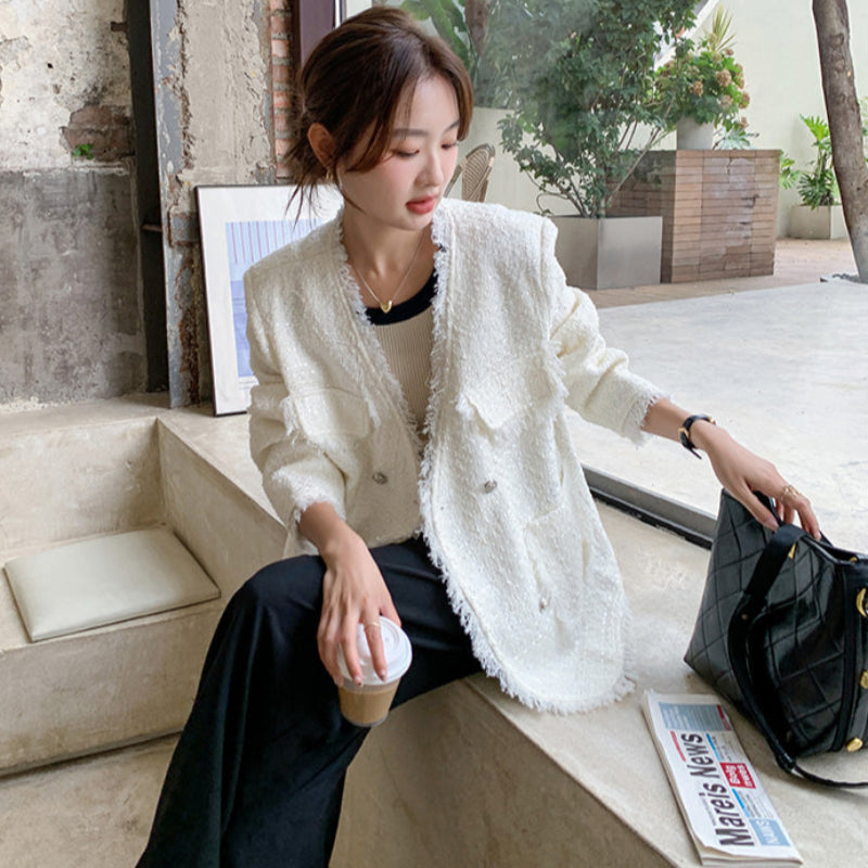 フリンジツイードホワイトジャケット