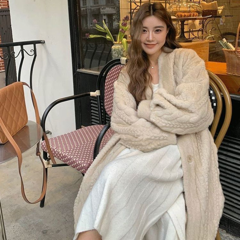 ケーブルデザインロングコート(2colors)