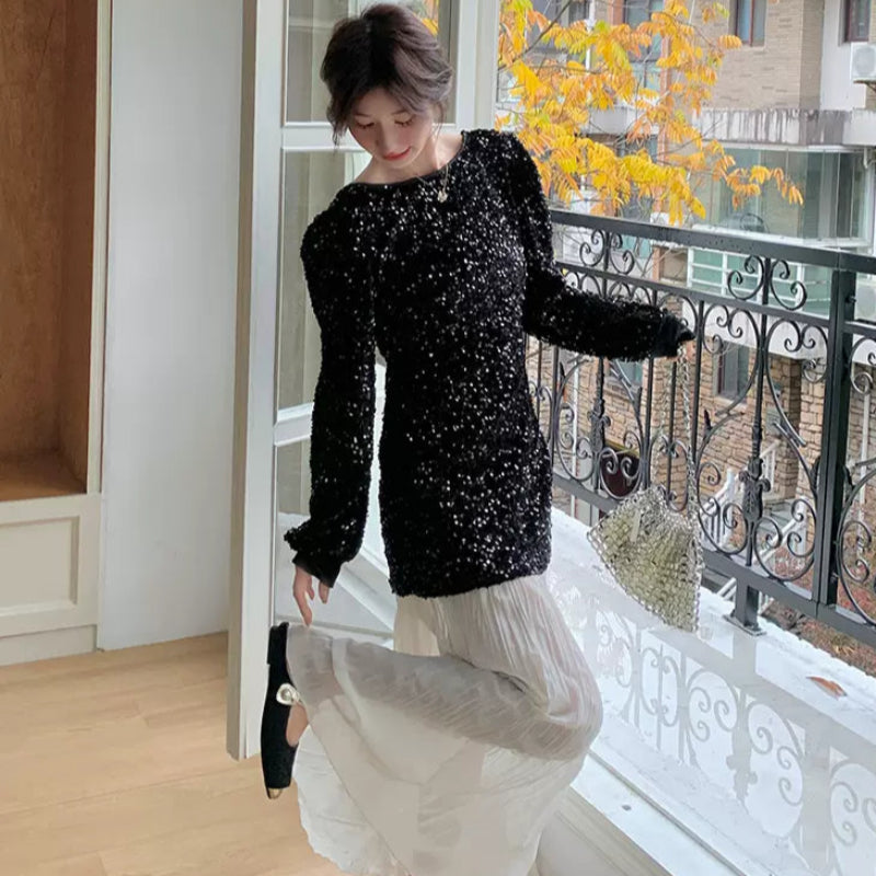 ラメトップス×ワッシャースカートドッキングワンピース