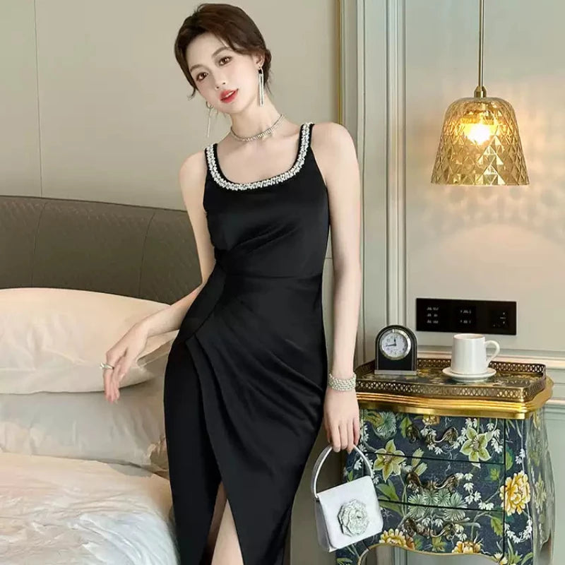 ビジューショルダースリットドレス