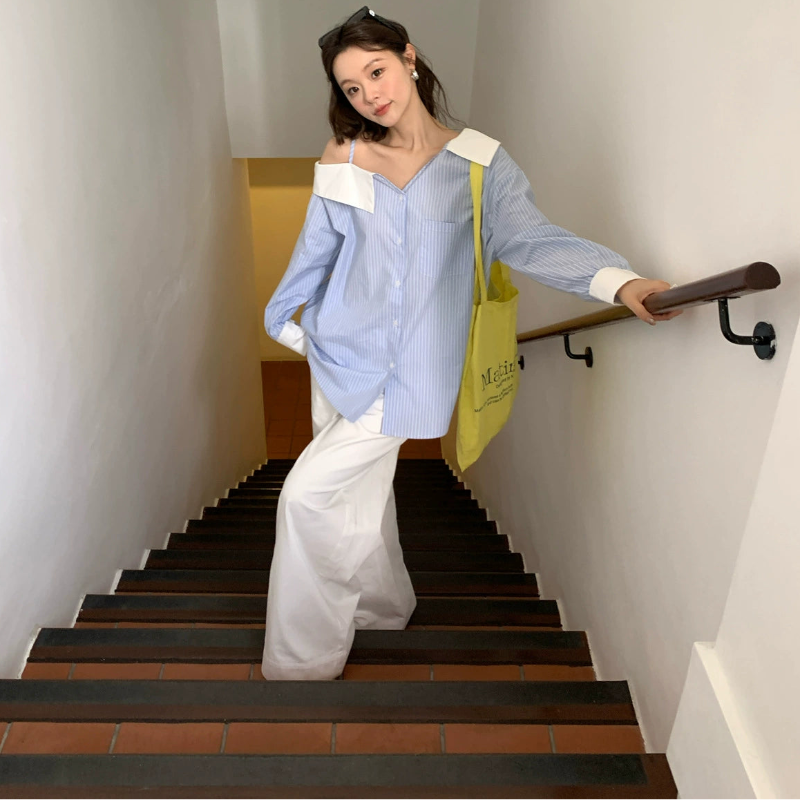 アシンメトリー配色カラーシャツ(2colors)