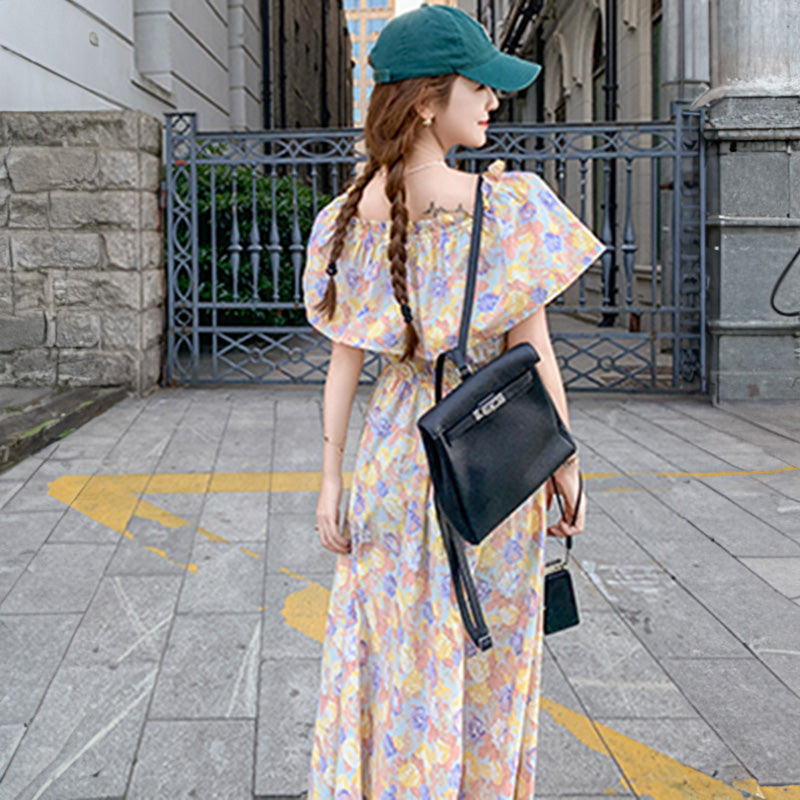 2wayオフショルダーフラワープリントワンピース