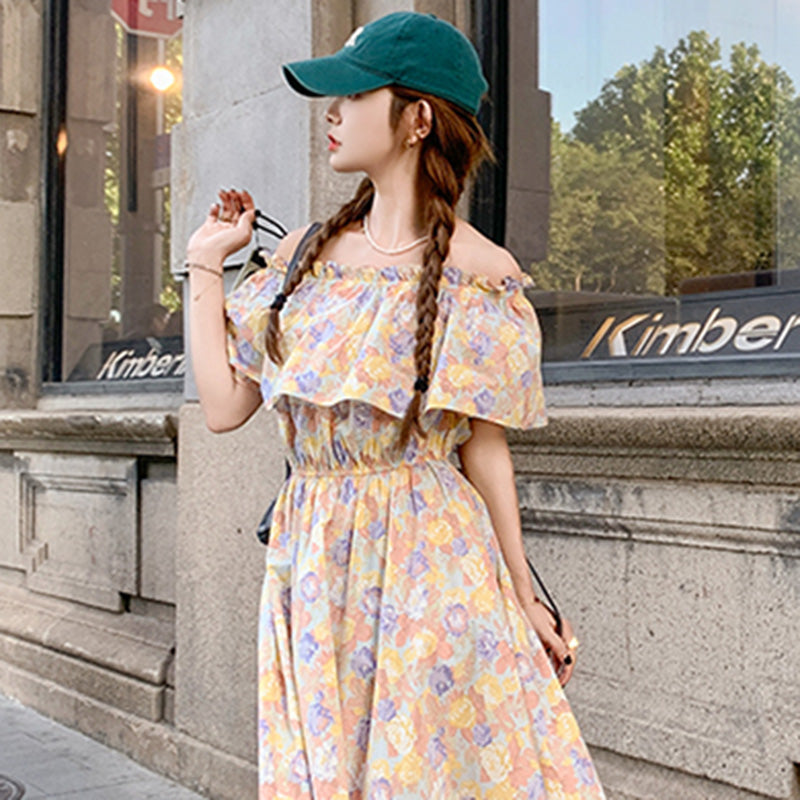 2wayオフショルダーフラワープリントワンピース