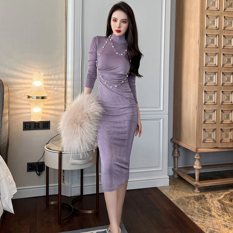 ハイネックスリムラインドレス(6colors)