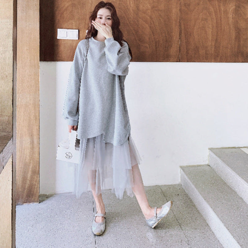 チュールドッキングスウェットワンピース