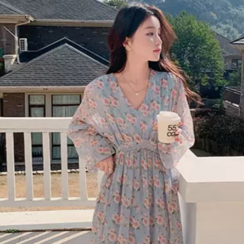 フローラルVネックワンピース(2colors)