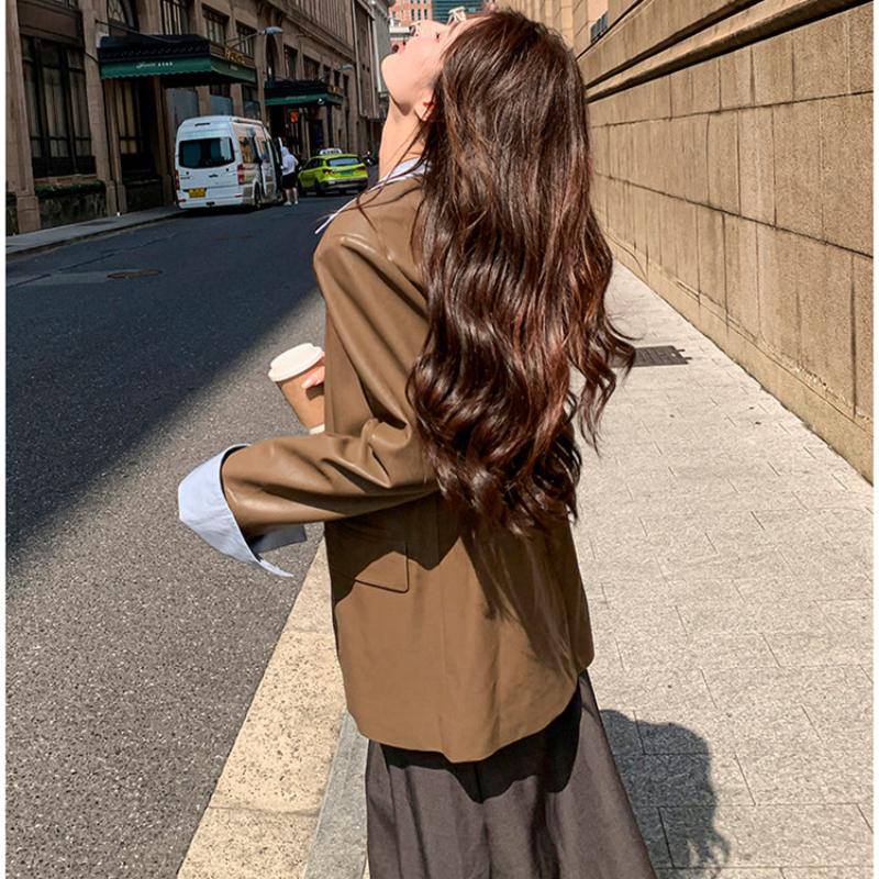 ノーカラーVラインPUレザージャケット