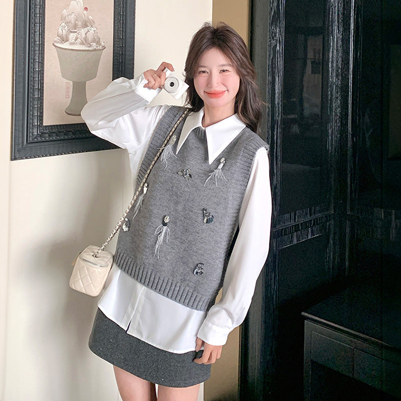 2way シャツ×ニットベストセット