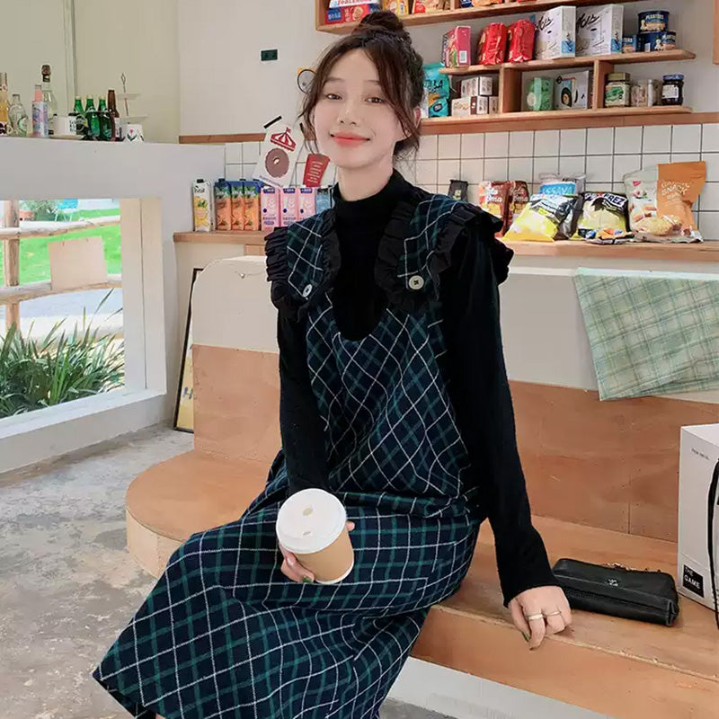 Aラインチェック柄ジャンパースカート(2colors)