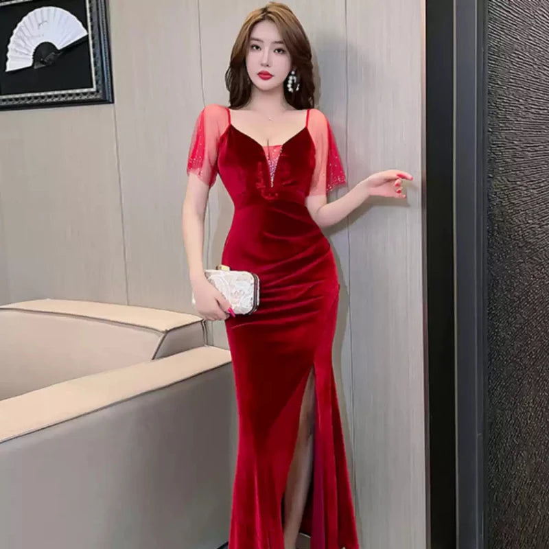 ベルベットストラップショルダードレス(3colors)