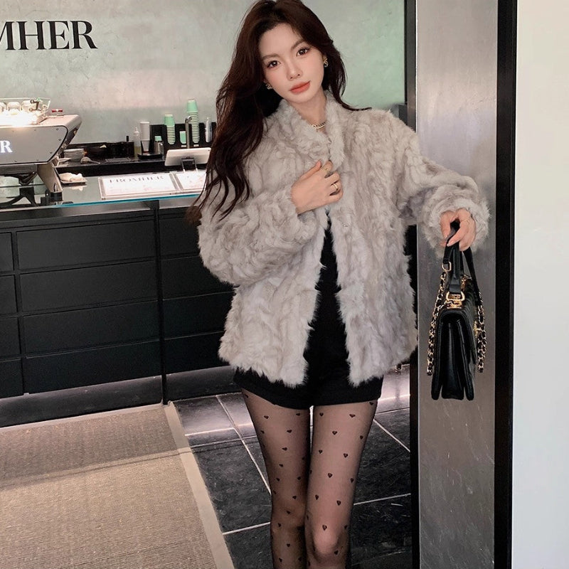 フェイクミンクスタンドカラージャケット(3colors)