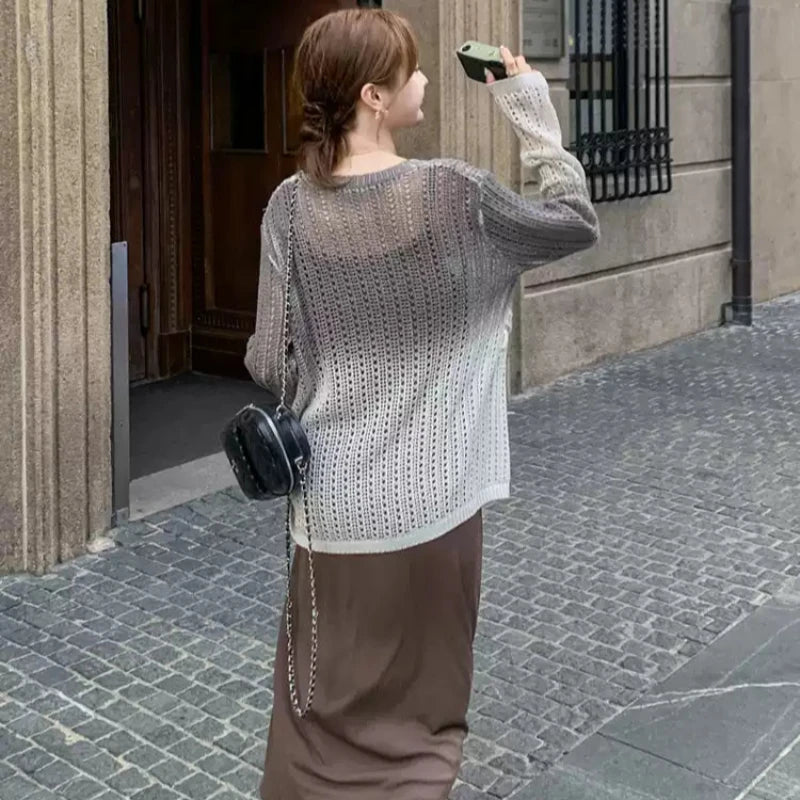 シースルーニット×キャミロングワンピース