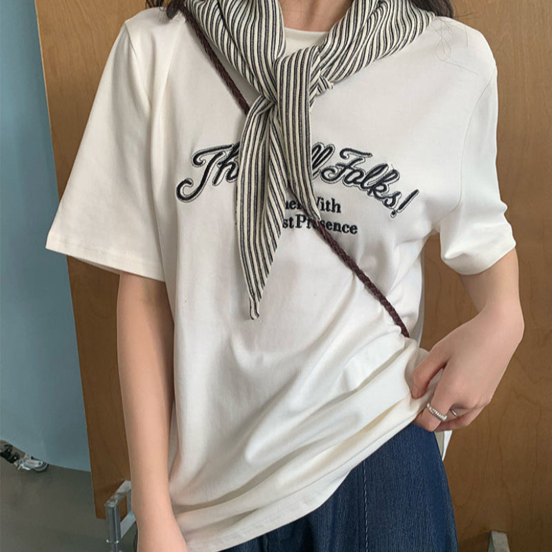 ショール付フロントロゴTシャツ(3colors)