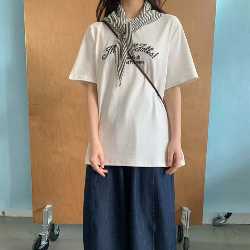ショール付フロントロゴTシャツ(3colors)