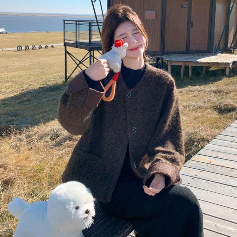 ノーカラーウールショートコート