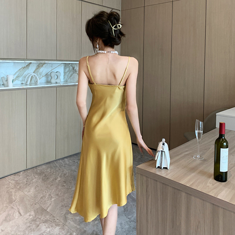 エレガントサテンアシンメトリードレス