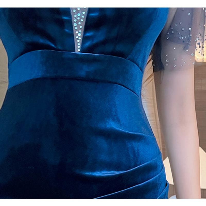 ベルベットストラップショルダードレス(3colors)