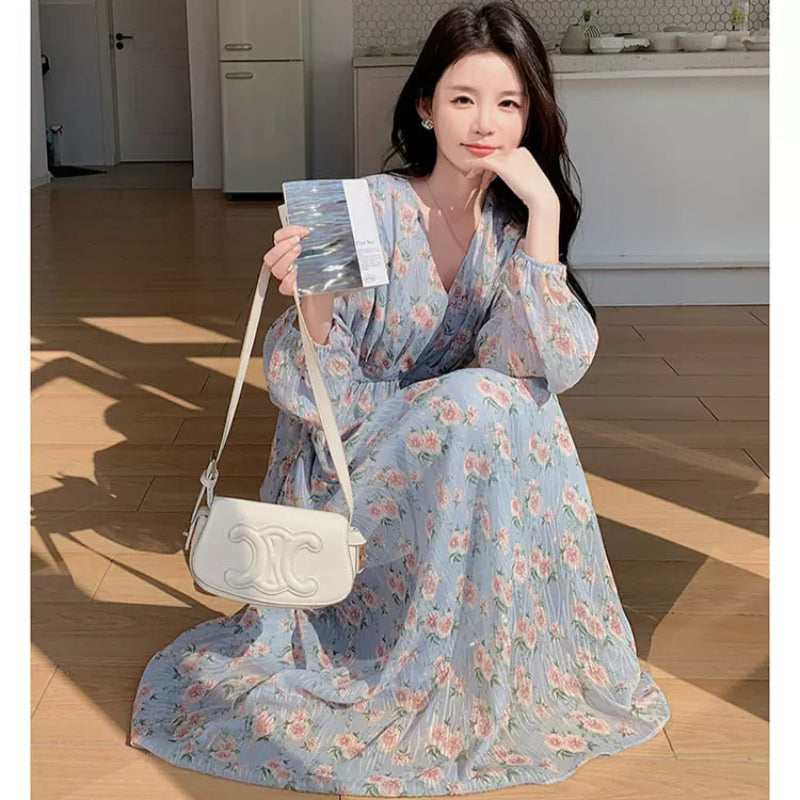 フローラルVネックワンピース(2colors)