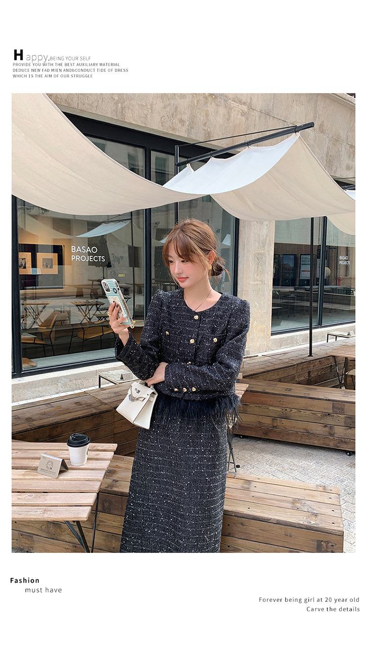 ブラックツイードジャケット×スカートスーツセット