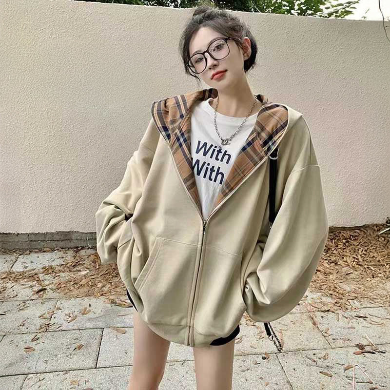 フード裏チェックパーカー(2colors)