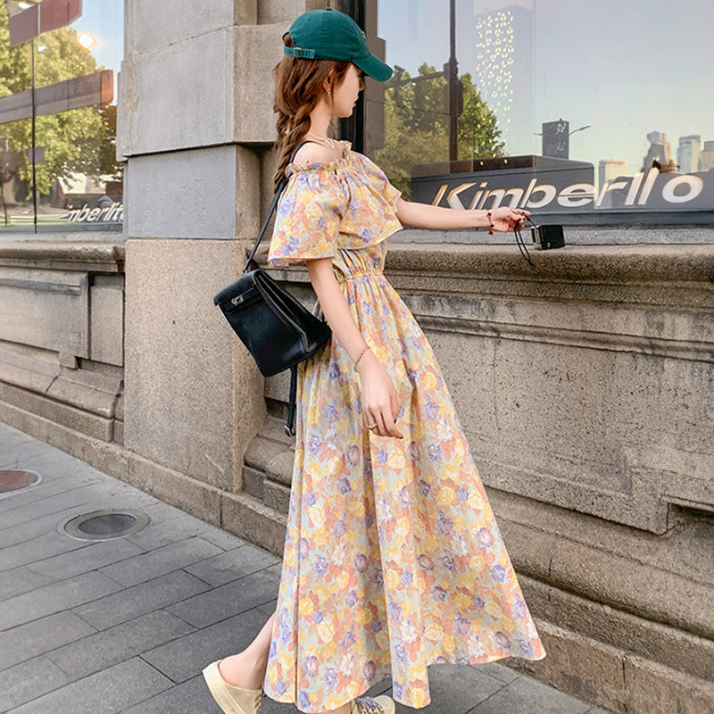 2wayオフショルダーフラワープリントワンピース