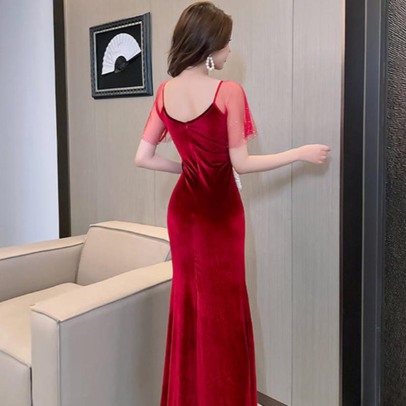 ベルベットストラップショルダードレス(3colors)