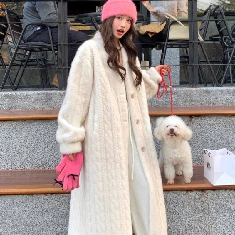 ケーブルデザインロングコート(2colors)