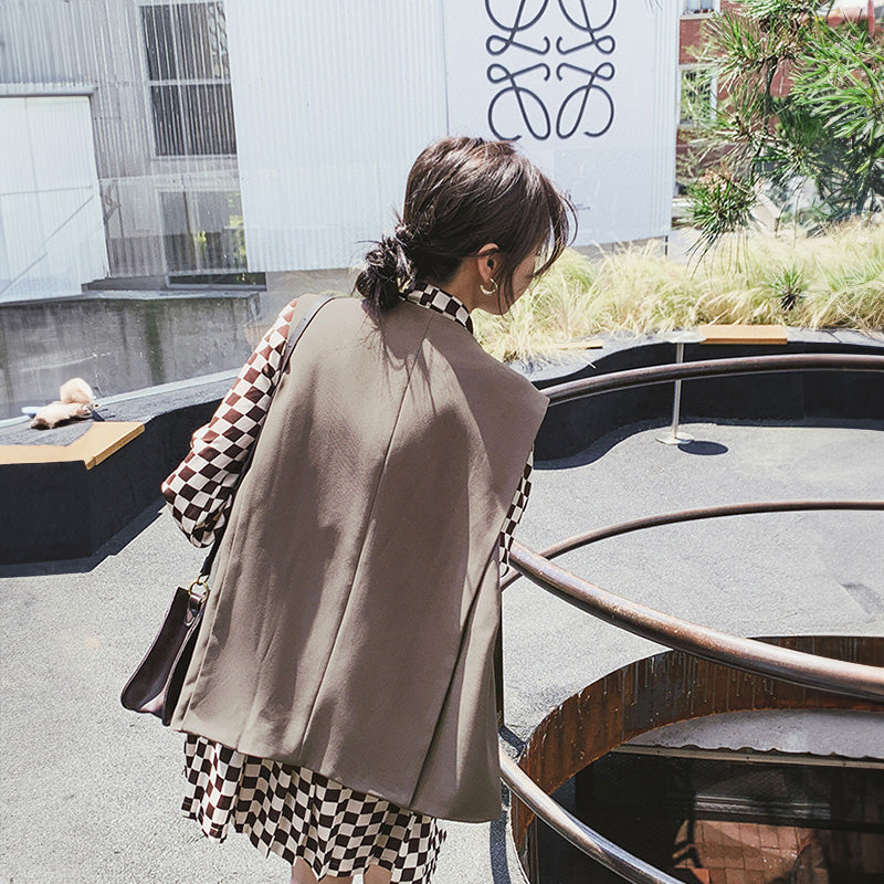 チェック柄ワンピース×ベストセット