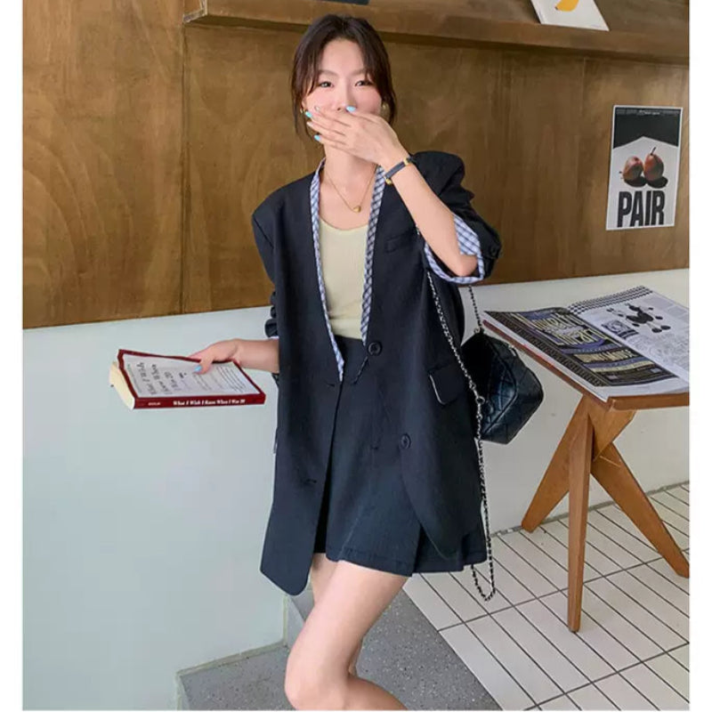 チェックデザイングレージャケット×スカートスーツ