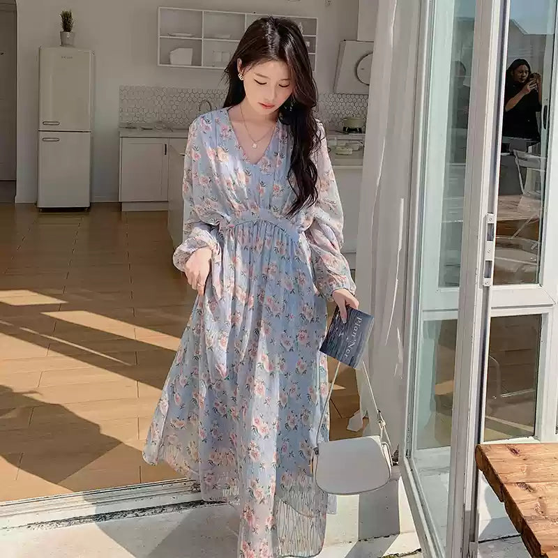 フローラルVネックワンピース(2colors)