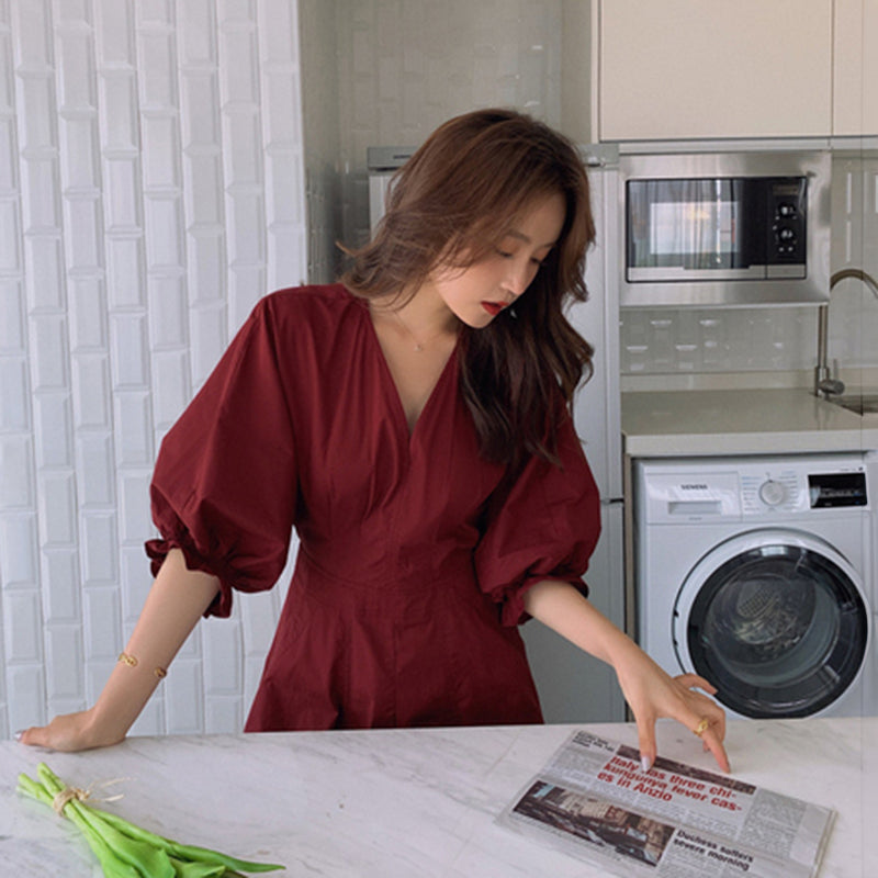 パフスリーブフレアワンピース(2colors)