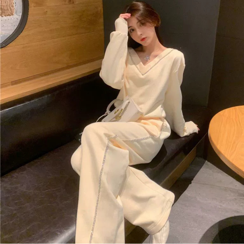 ラメラインスウェットトップス×ボトムスセット