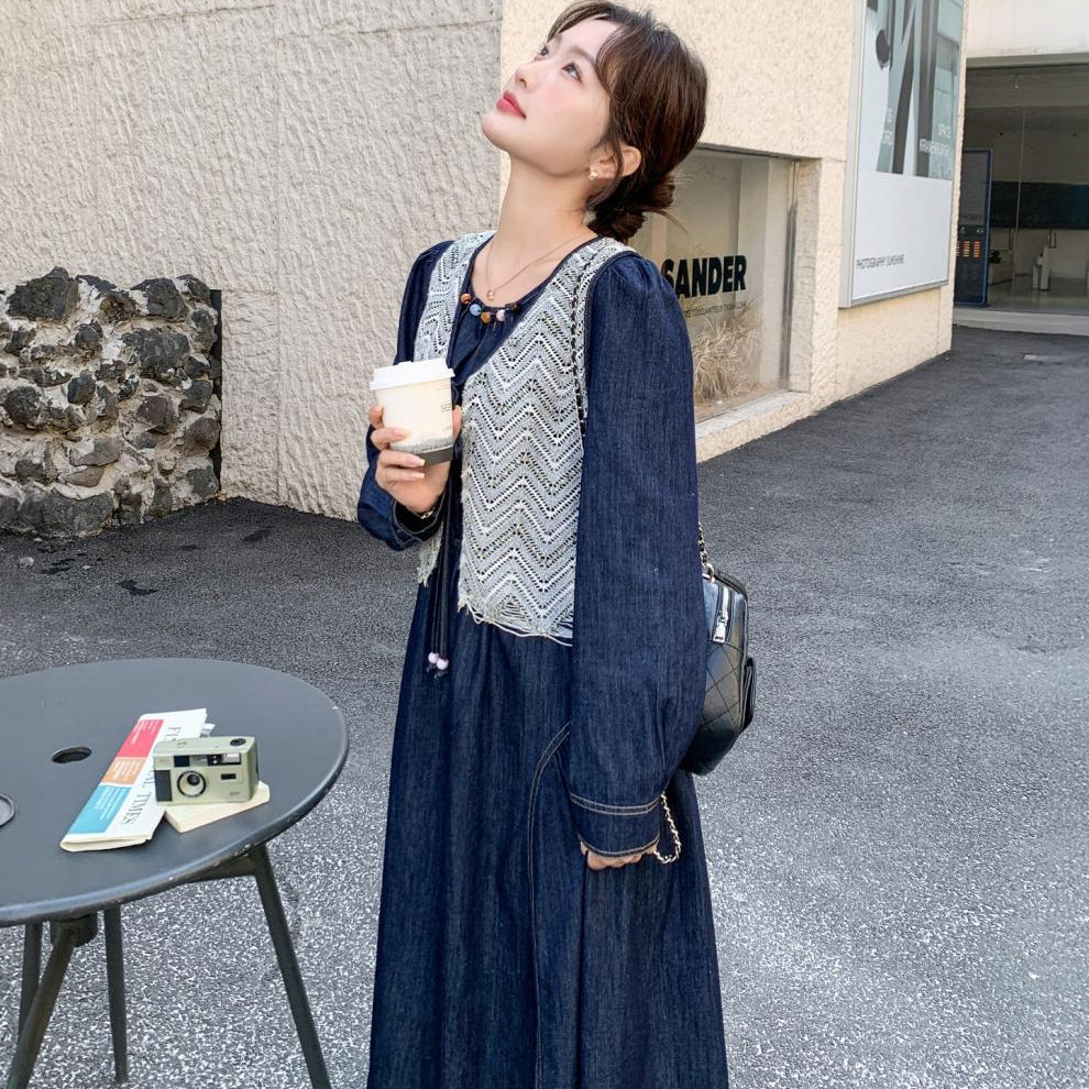 レースジレ×ライトデニムワンピース